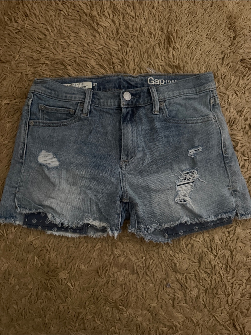 GAP Light Blue Distressed Denim Shorts with Frayed Hem
